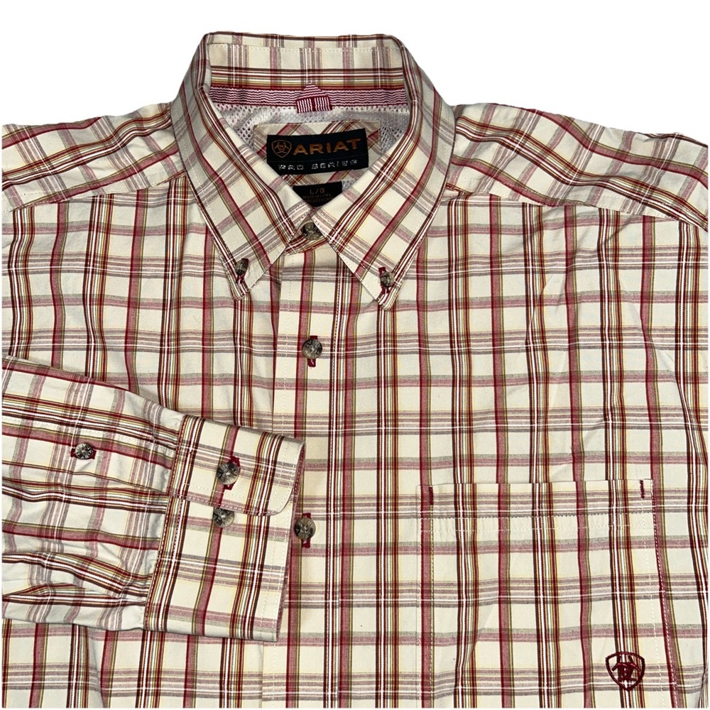 Ariat‎ Pro Series Long Sleeve Button Down Windowpane Gingham Check Plaid Mens L